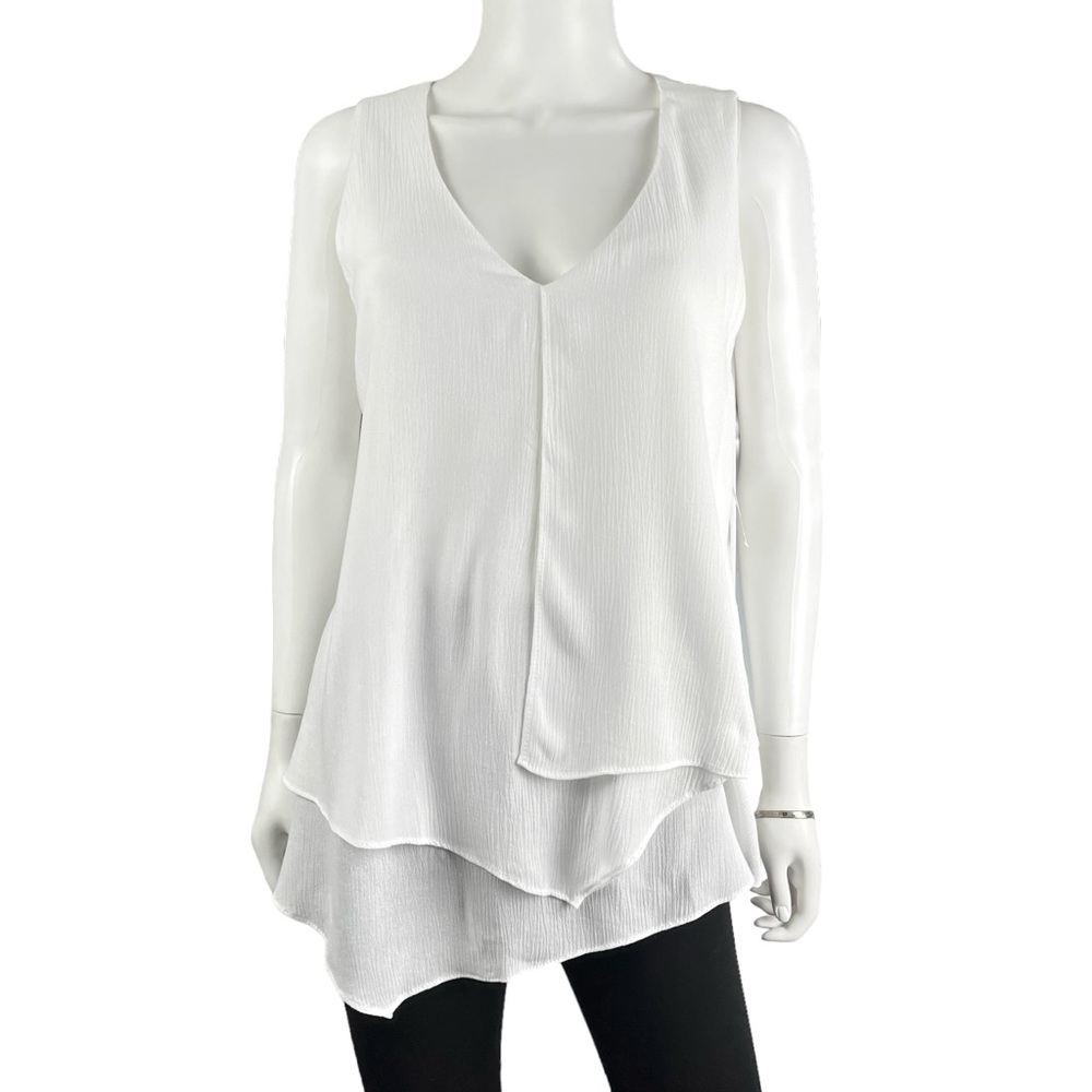Karen Kane Top Womens S ‎ Asymmetrical Capsule Blouse White V-Neck Tank